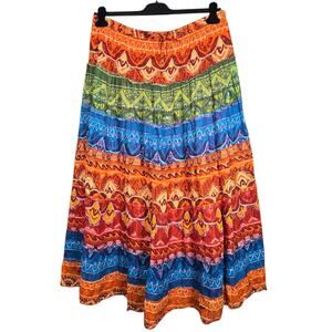 Jane Ashley Skirt Womens Large Multicolor Boho Peasant Maxi Festival Tribal